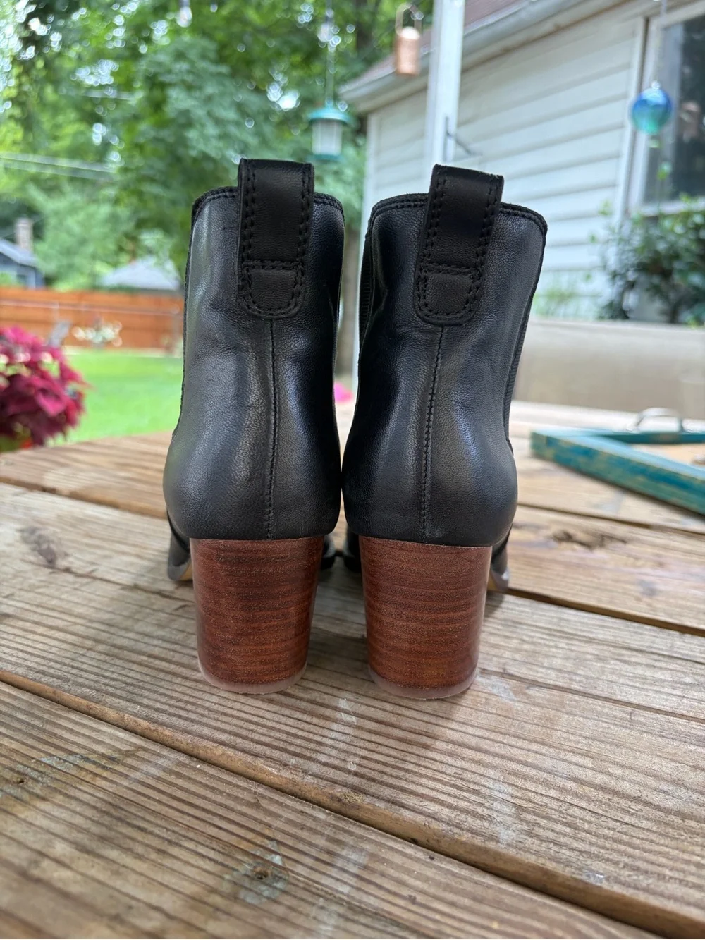 J. Crew Black Leather Chelsea Ankle Boots with Stacked Wood Heel